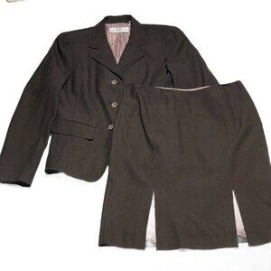 DKNY City Womens Brown Pinstripe Skirt Suit Jacket & Skirt Set Size 8